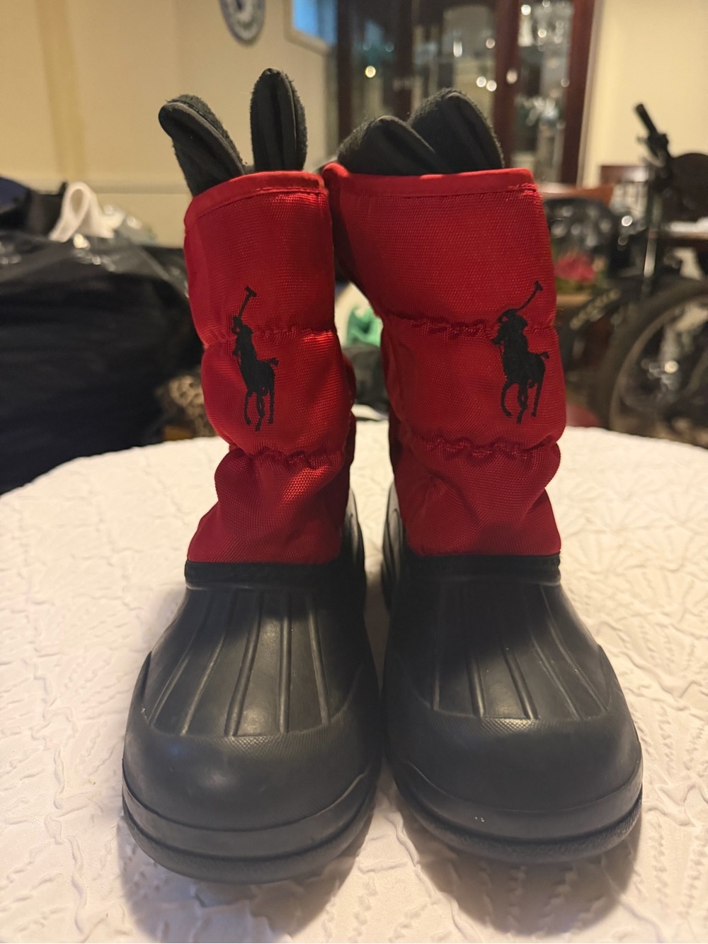 Polo by Ralph Lauren Kids Red Nylon and Black Rubber Snow Boots